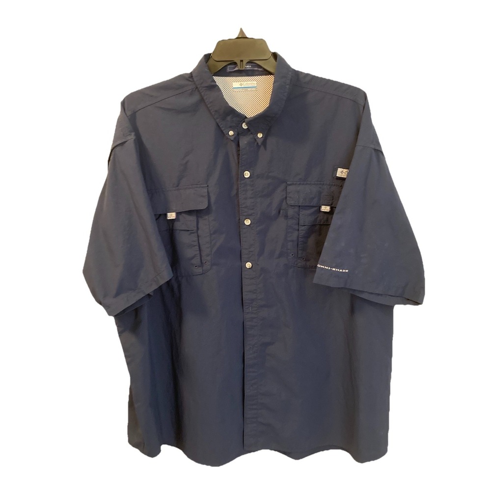 Columbia PFG Omni Shade Shirt‎ Mens 4XT Navy Blue Button Front SS Fishing Vented